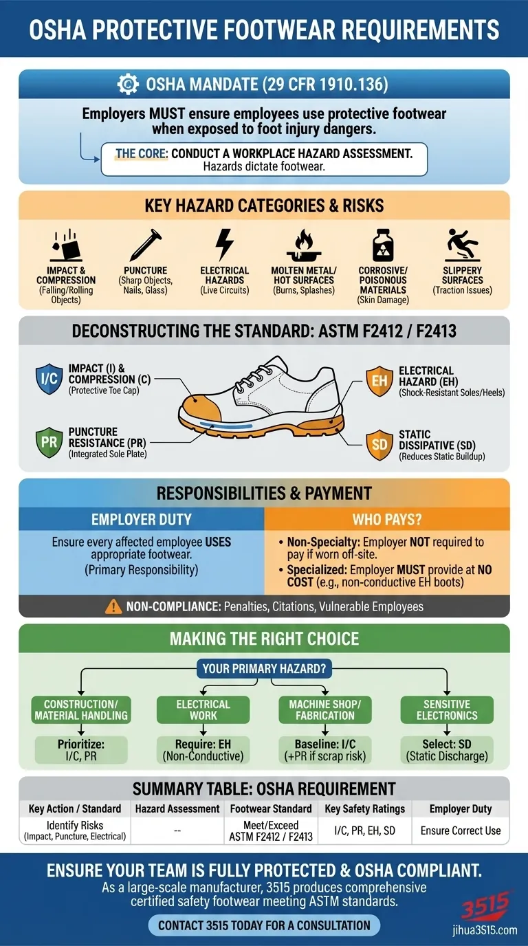 OSHAは保護用履物に何を要求していますか？完全なコンプライアンスと労働者の安全を確保する ビジュアルガイド