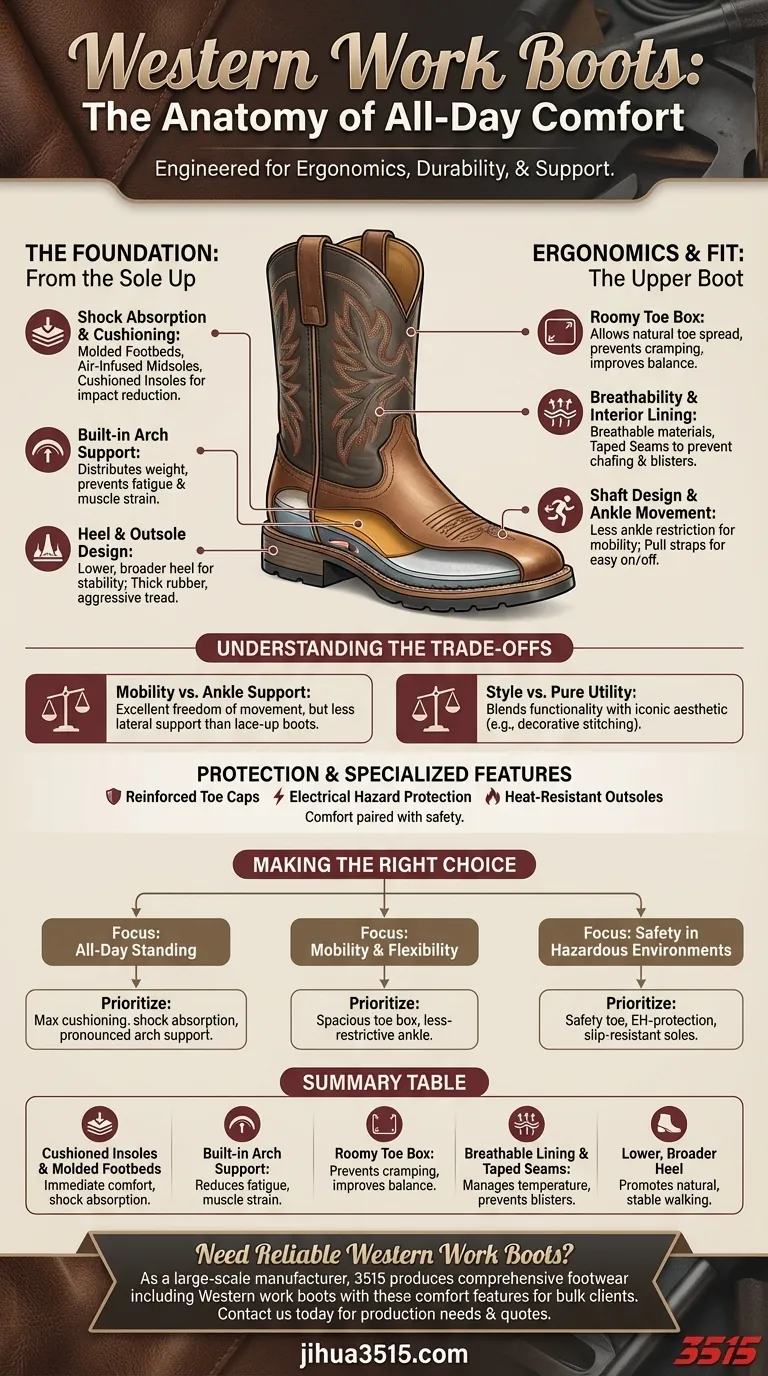 Quais recursos de conforto são incorporados às botas de trabalho ocidentais? Suporte para o dia todo para trabalhos exigentes Guia Visual