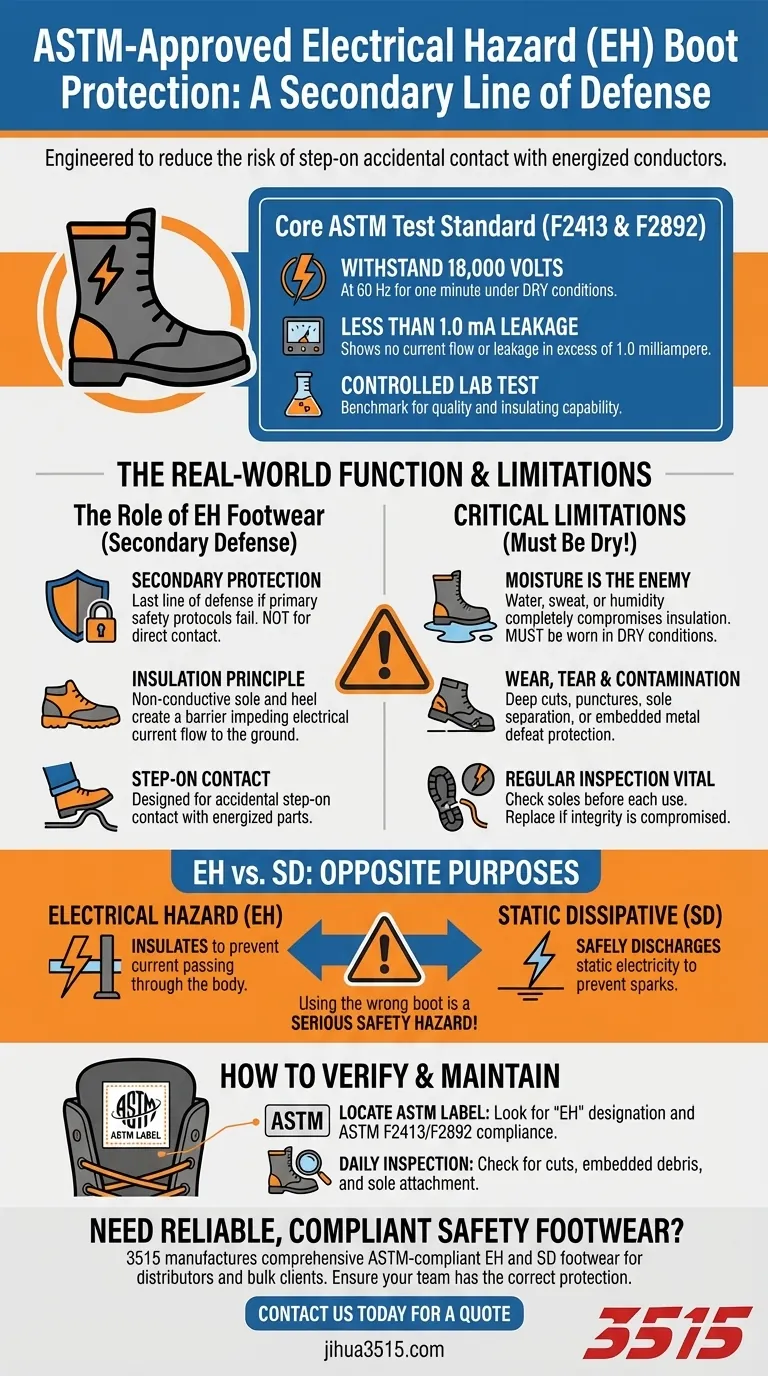 ما هي الحماية من المخاطر الكهربائية التي توفرها الأحذية المعتمدة من ASTM؟ دليل الحماية الثانوية من الصدمات الكهربائية دليل مرئي