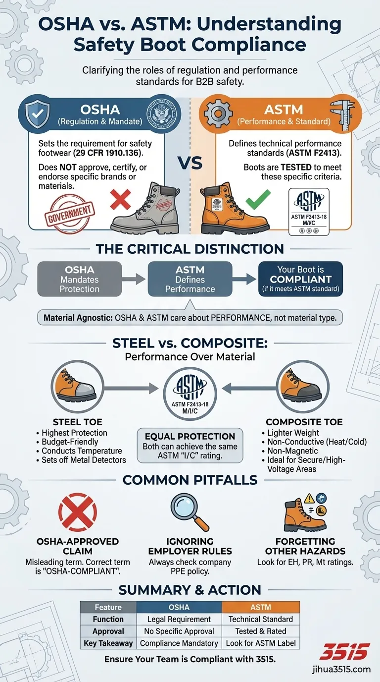 Gli stivali con punta in acciaio o composita sono approvati dall'OSHA? Decodifica gli standard per la sicurezza sul lavoro Guida Visiva
