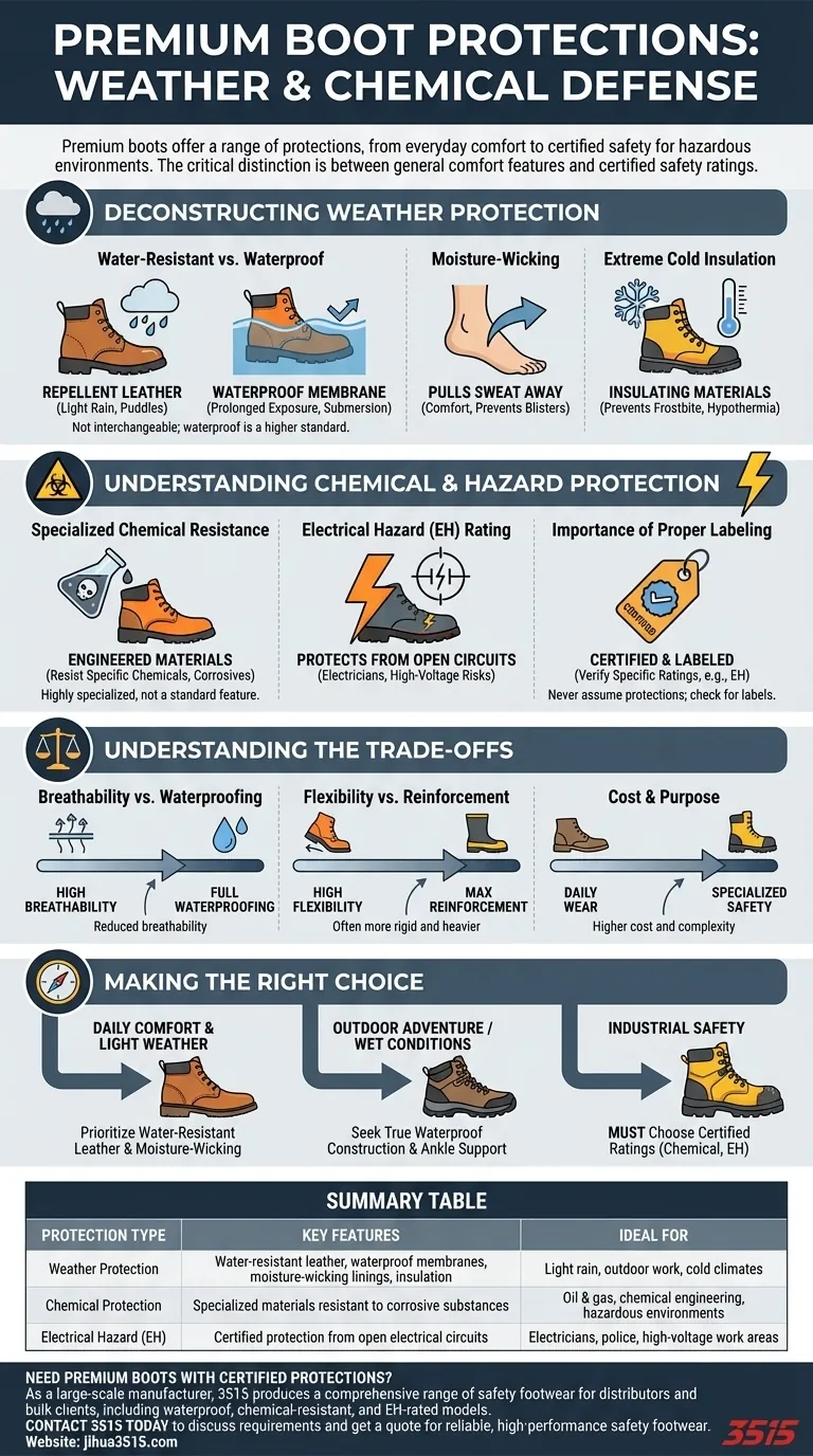 プレミアムブーツは、どのような気象・化学薬品保護を提供しますか？安全・性能に関する完全ガイド ビジュアルガイド