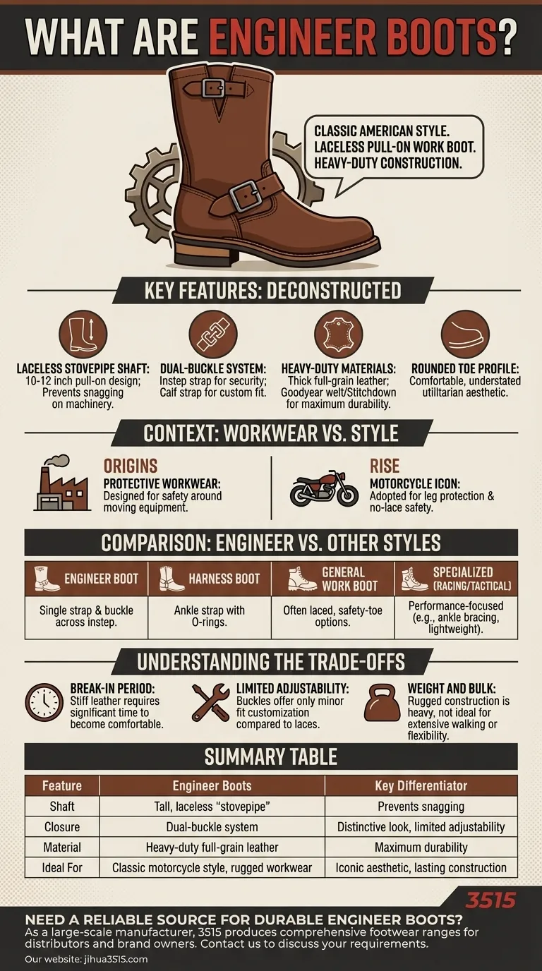 What are engineer boots? Rugged, Laceless Footwear for Work & Motorcycles Visual Guide