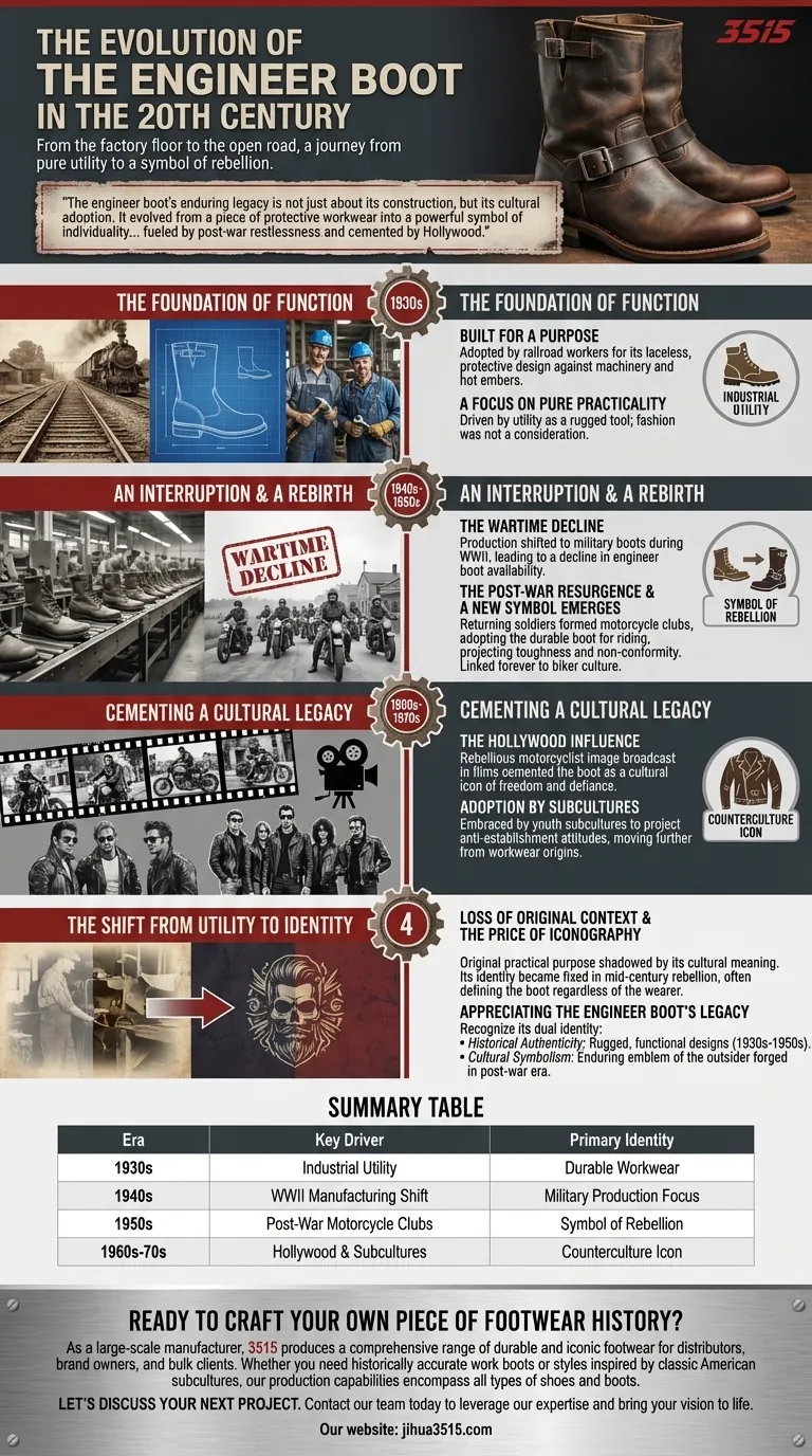 كيف تطورت أحذية المهندسين في القرن العشرين؟ من ملابس العمل إلى أيقونة الثقافة المضادة دليل مرئي