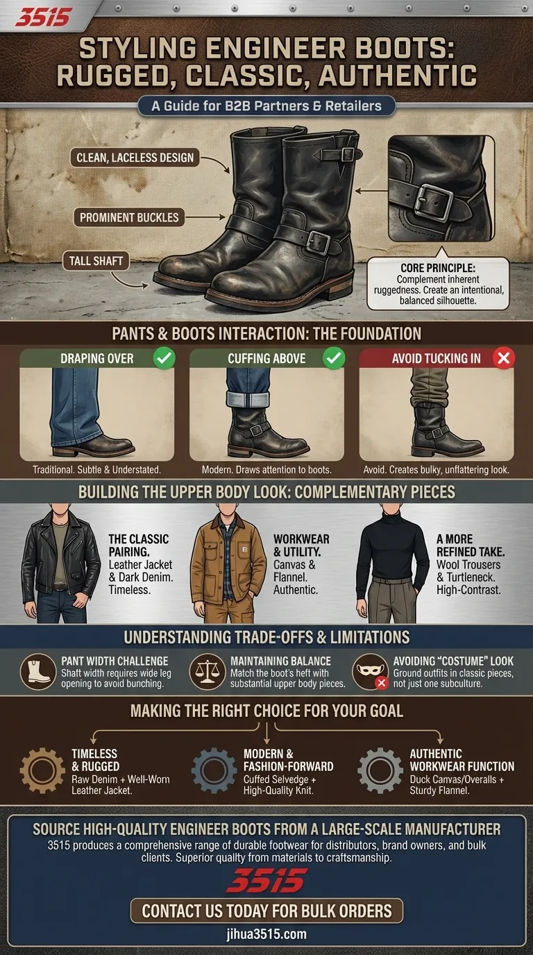 How are engineer boots typically styled? Master the Rugged, Timeless Look Visual Guide