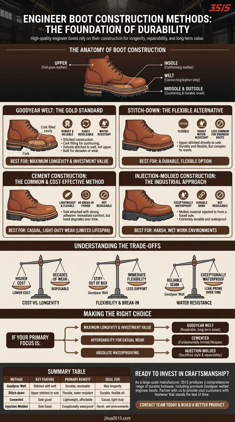 What construction methods are used in high-quality engineer boots? A Guide to Boots That Last a Lifetime Visual Guide