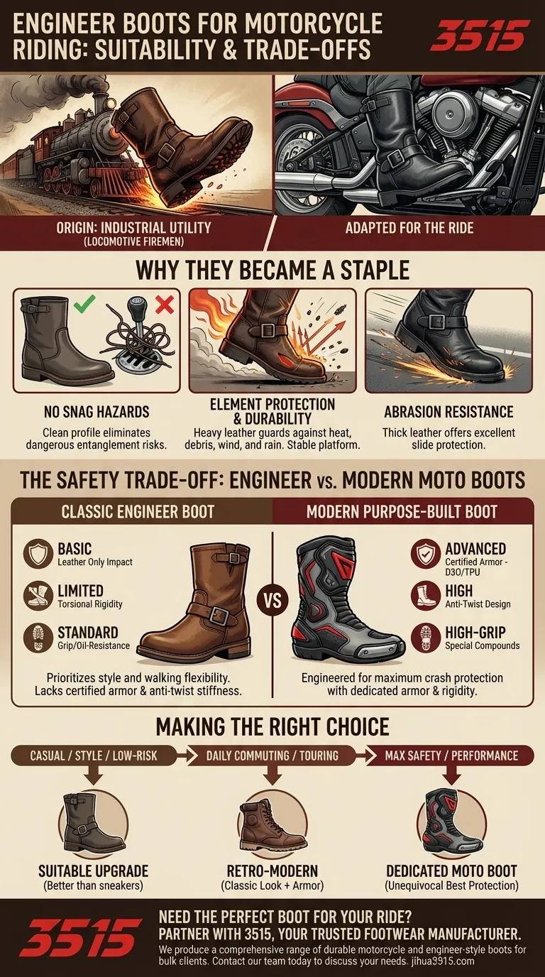Qu'est-ce qui rend les bottes d'ingénieur adaptées à la conduite de motos ? Le style classique rencontre la protection essentielle Guide Visuel