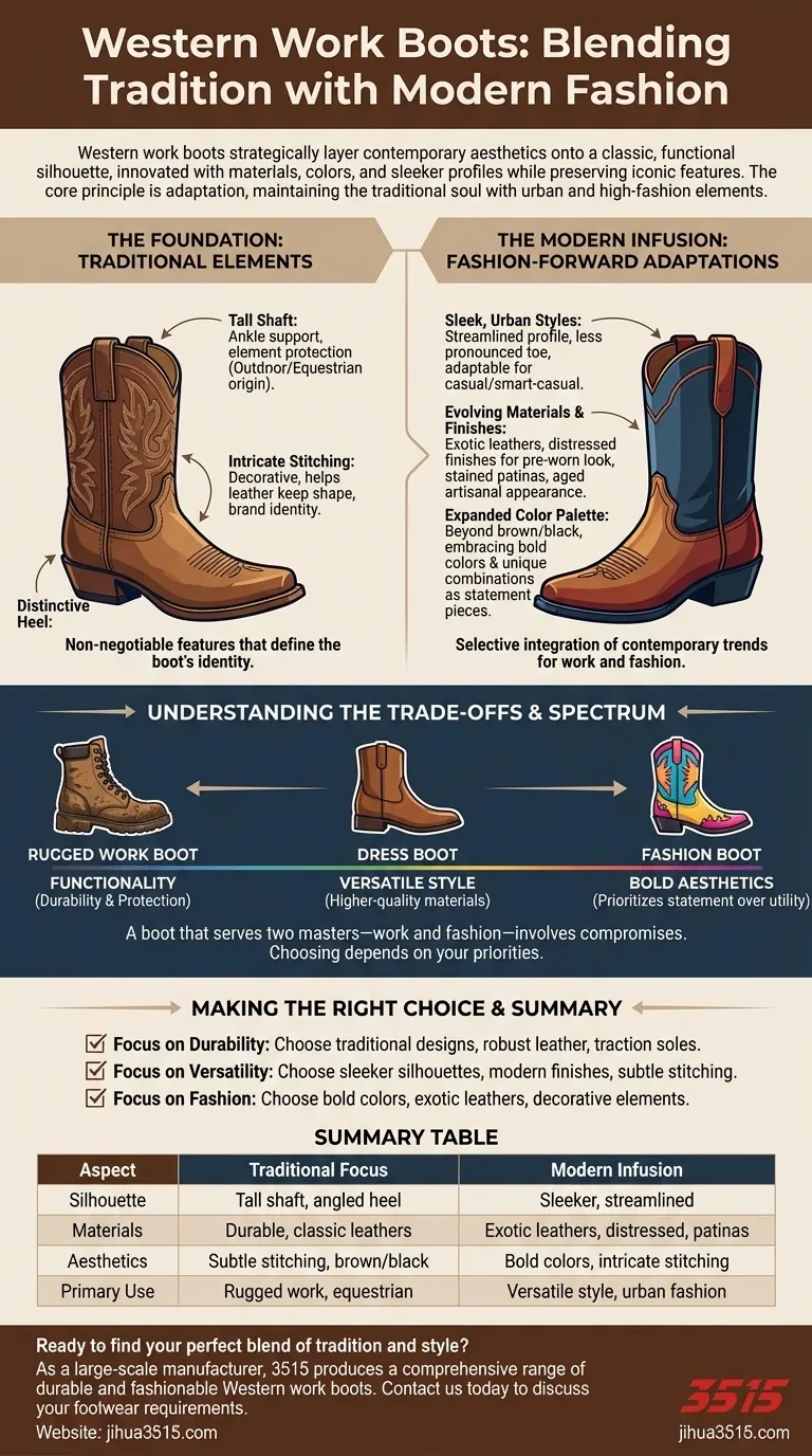 Comment les bottes de travail Western allient-elles tradition et mode moderne ? Un guide de la durabilité stylée Guide Visuel