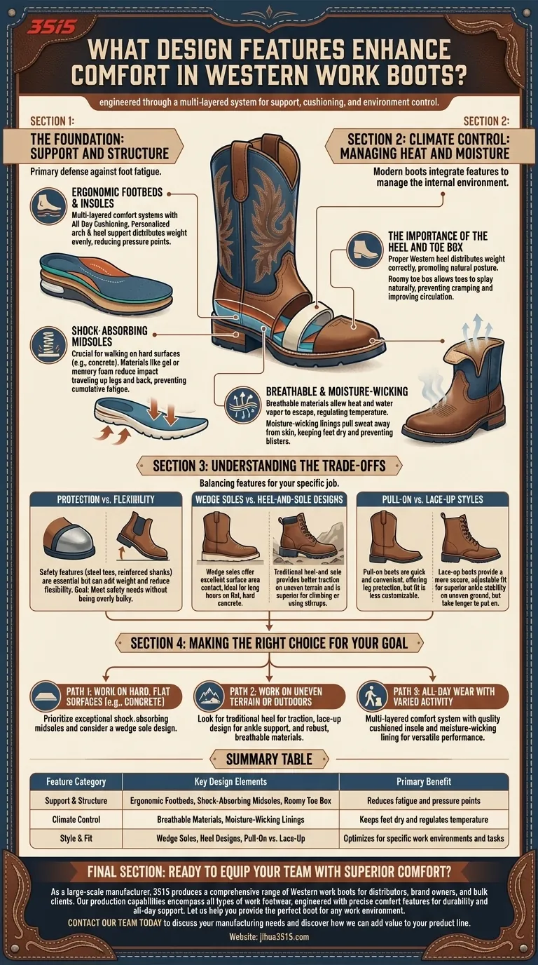 ¿Qué características de diseño mejoran la comodidad en las botas de trabajo Western? Sistemas clave para el soporte durante todo el día Guía Visual