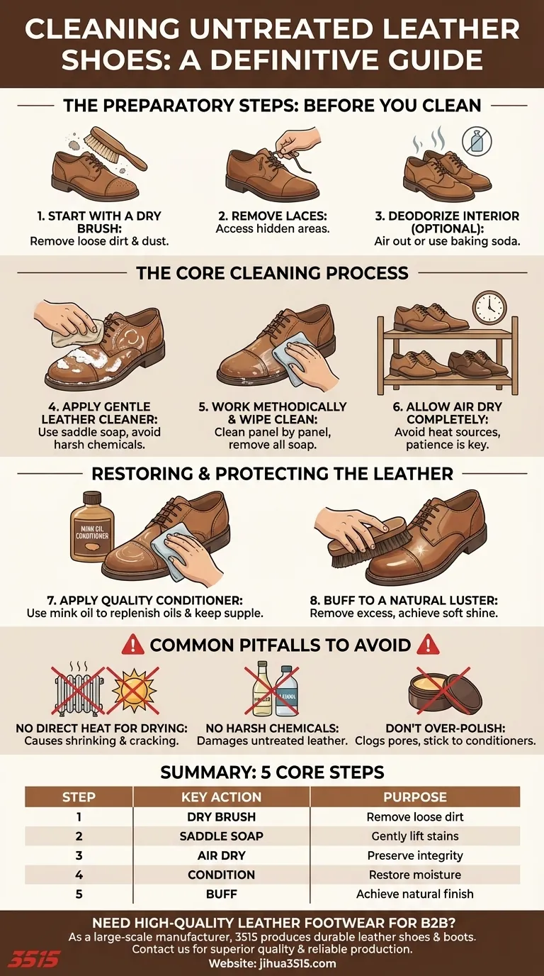 Quel est le processus de nettoyage des chaussures en cuir non traité ? Un guide en 5 étapes pour un entretien durable Guide Visuel