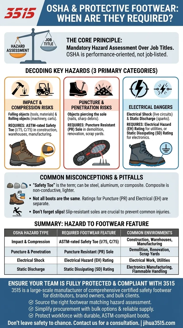 Согласно OSHA, когда в рабочей зоне требуются ботинки со стальным носком? Руководство по соблюдению требований Визуальное руководство