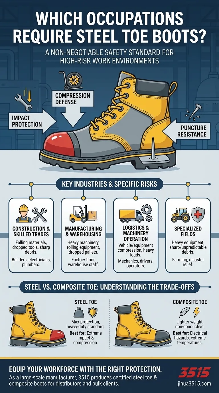 どのような職業で安全靴（つま先に鋼鉄が入ったもの）が一般的に必要とされますか？必須の足保護ガイド ビジュアルガイド