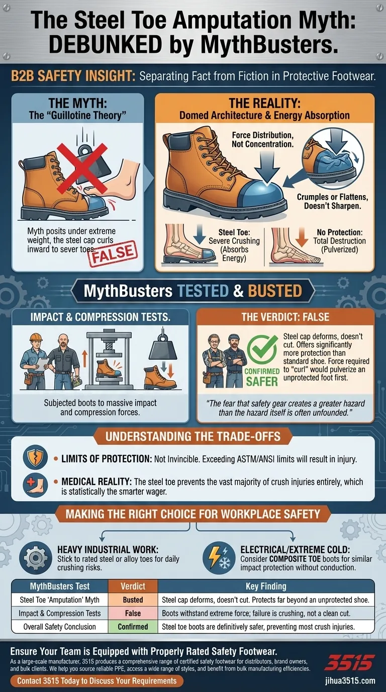 Qual era il mito sugli scarponi con punta in acciaio che è stato testato su MythBusters? La verità sulle calzature di sicurezza Guida Visiva