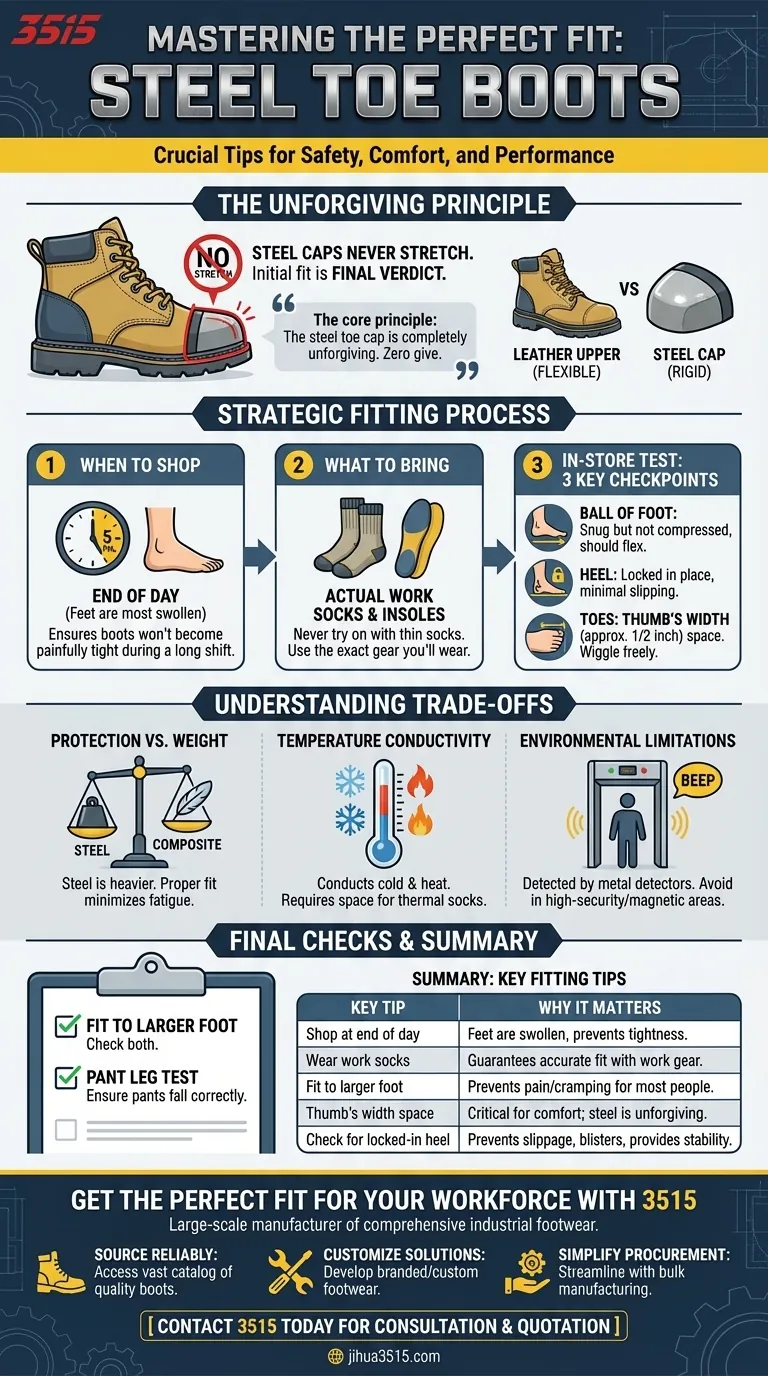 What are key tips for fitting steel toe boots correctly? Ensure Safety and All-Day Comfort Visual Guide