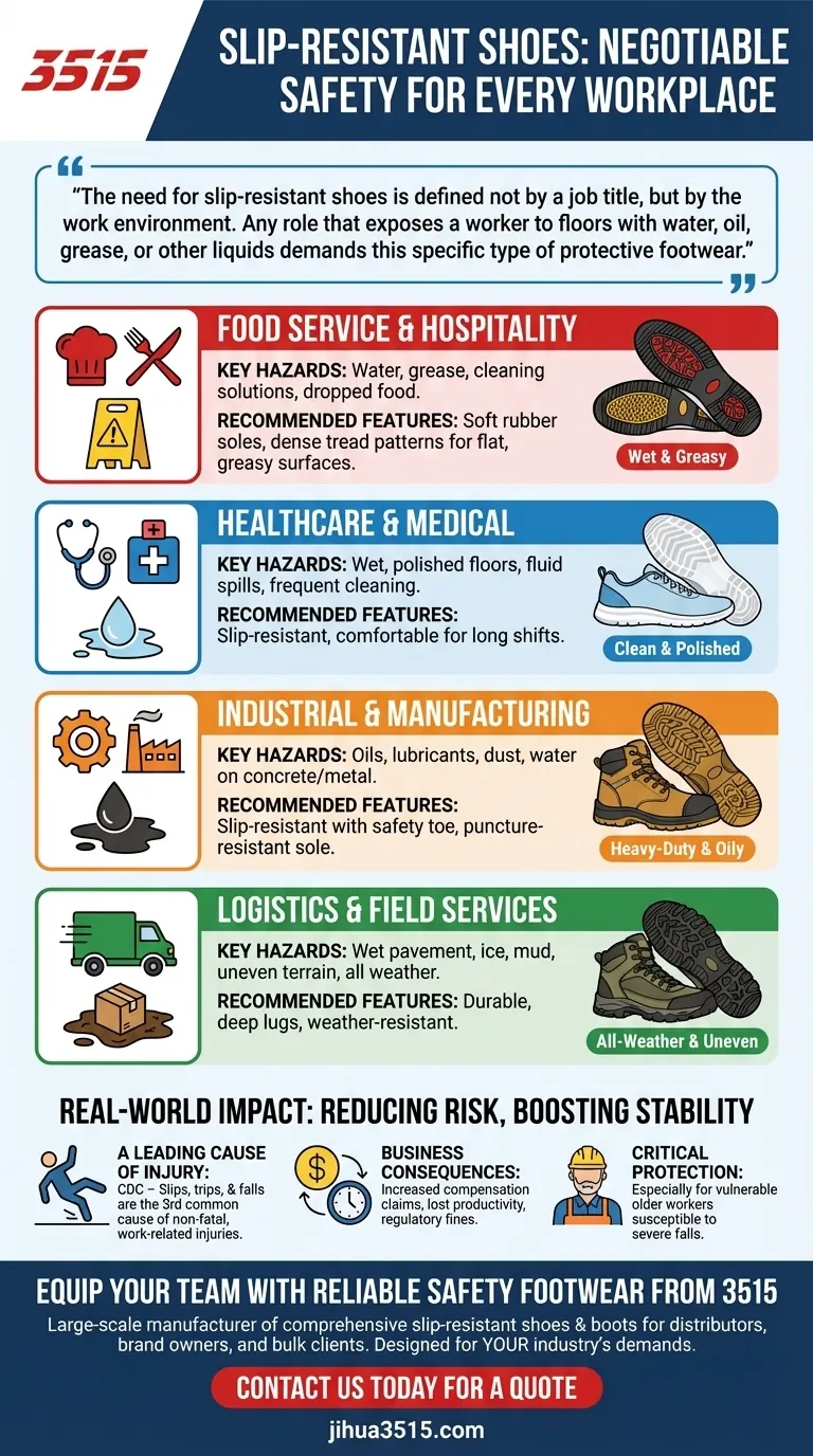 Quels types de travailleurs dépendent couramment des chaussures antidérapantes ? Protégez votre personnel contre les glissades et les chutes Guide Visuel