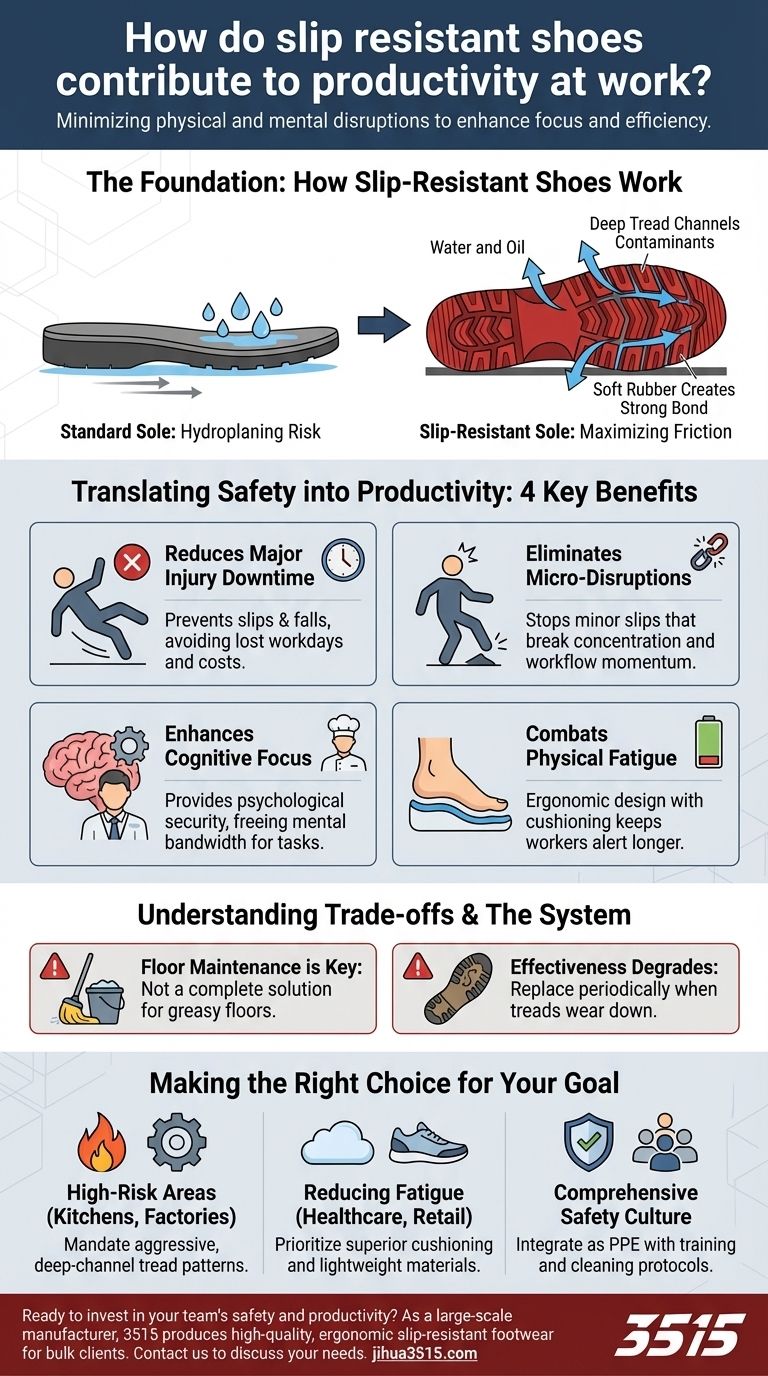 How do slip resistant shoes contribute to productivity at work? Boost Focus & Efficiency with Secure Footing Visual Guide