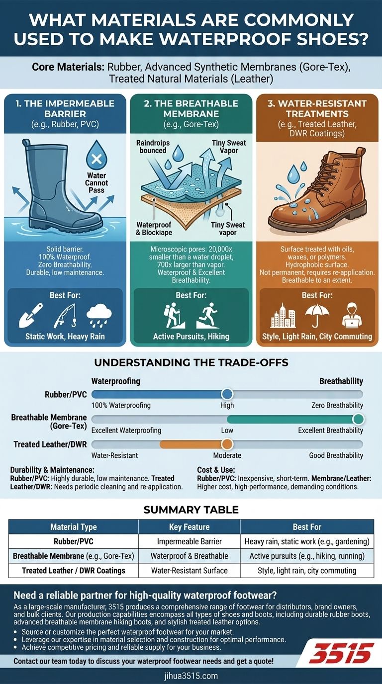 ¿Qué materiales se utilizan comúnmente para fabricar zapatos impermeables? Una guía sobre caucho, Gore-Tex y cuero tratado Guía Visual
