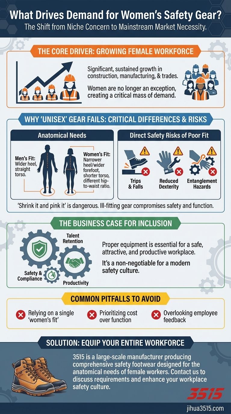 ما الذي أدى إلى زيادة الطلب على معدات السلامة المصممة للنساء؟ صعود المرأة في التجارة الصناعية دليل مرئي