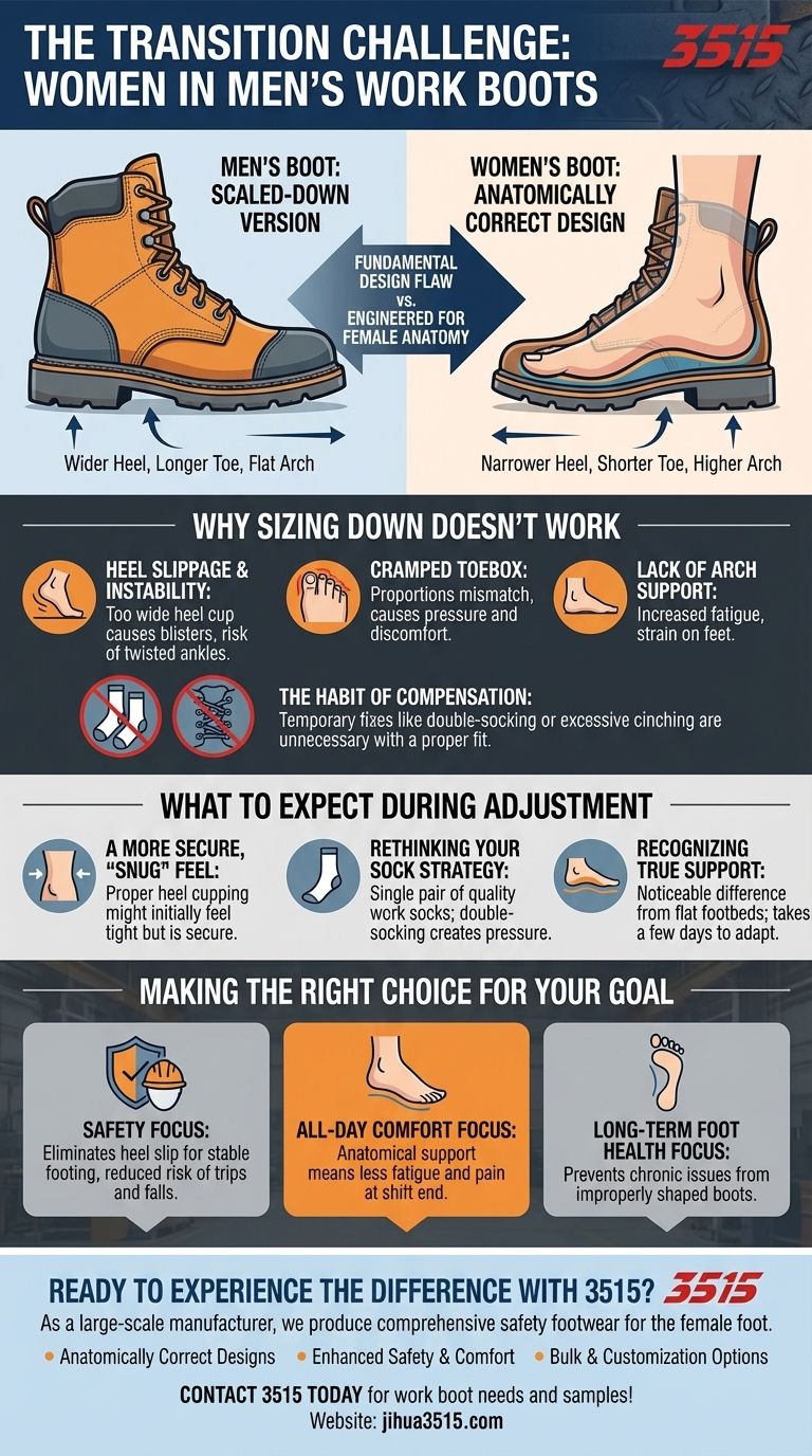 What challenges do women face when transitioning from men's to women's work boots? Achieve a Perfect, Anatomical Fit Visual Guide