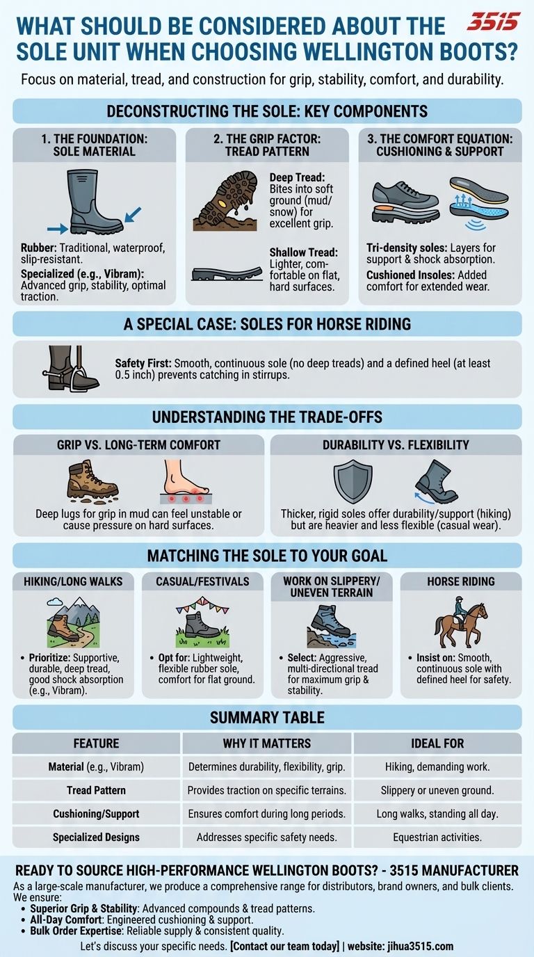 Cosa bisogna considerare riguardo all'unità suola nella scelta degli stivali di gomma? Trova la presa e il comfort perfetti Guida Visiva