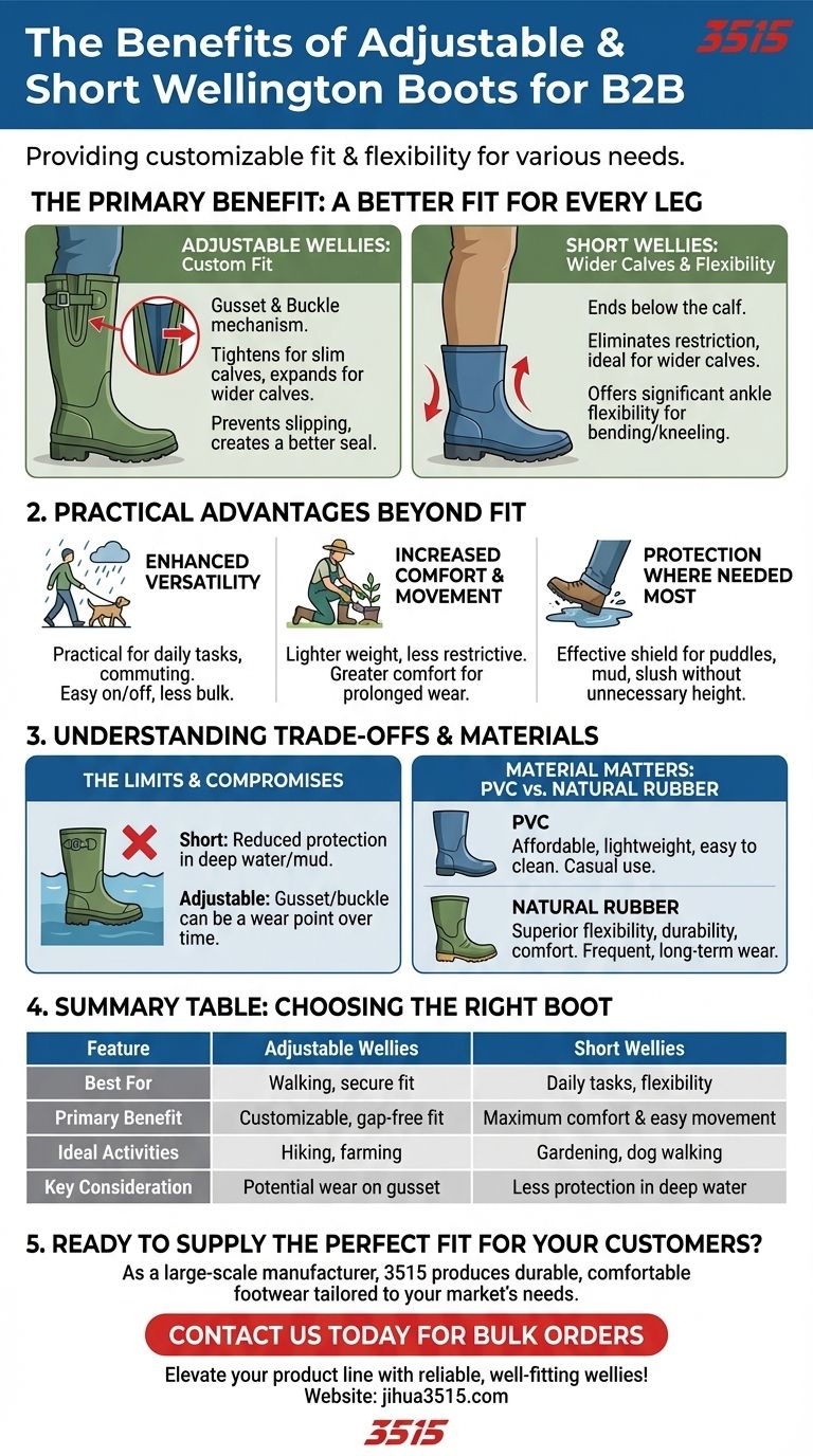 What are the benefits of adjustable wellington boots and short wellies? Find Your Perfect Fit for Any Activity Visual Guide