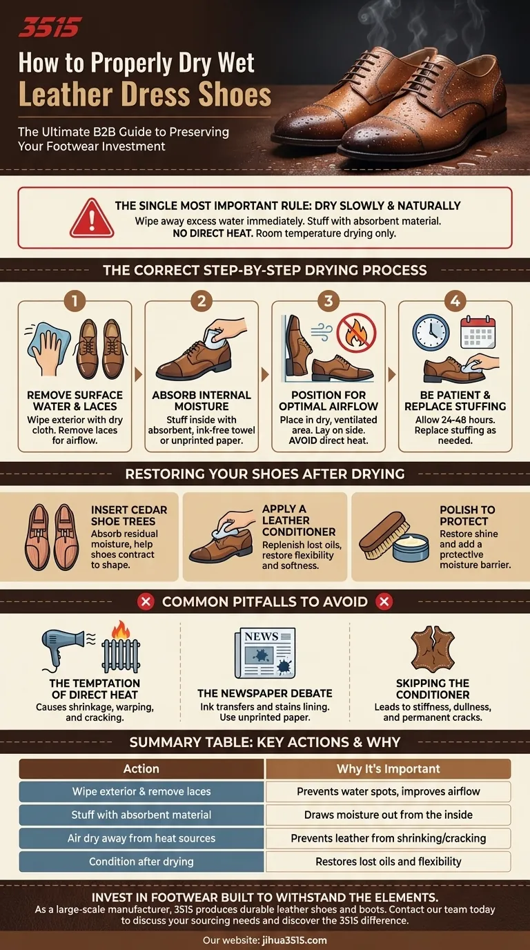 濡れた革靴の正しい乾かし方は？投資を守るためのステップバイステップガイド ビジュアルガイド
