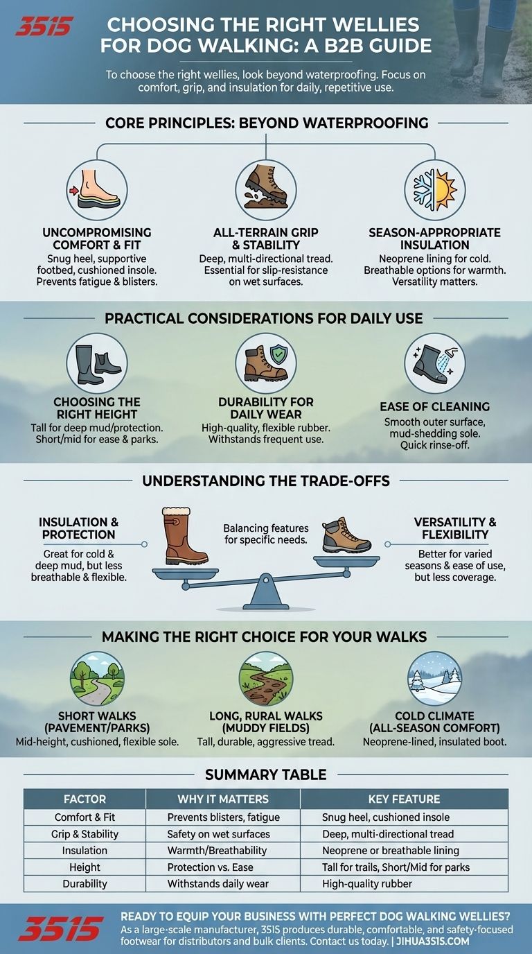 What factors should be considered when choosing wellies for dog walking? Find the Perfect Fit for Comfort and Safety Visual Guide