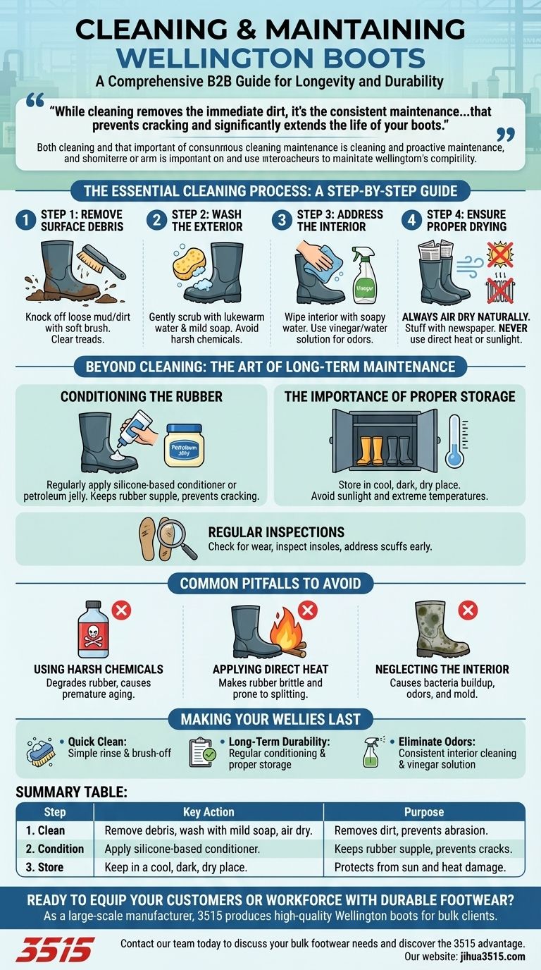 What steps are involved in cleaning and maintaining Wellington boots? Extend Their Lifespan with Proper Care Visual Guide