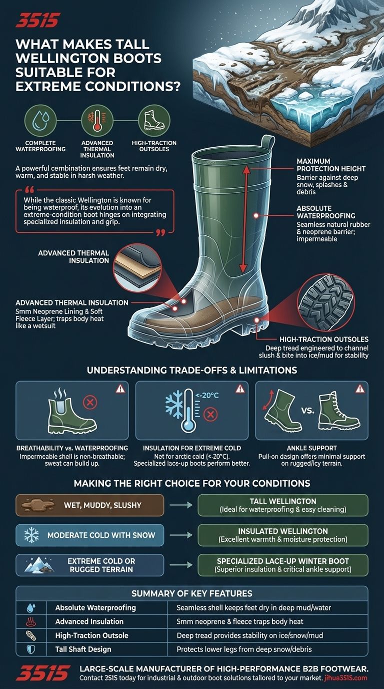 What makes tall Wellington boots suitable for extreme conditions? The Ultimate Guide to Waterproof & Insulated Footwear Visual Guide