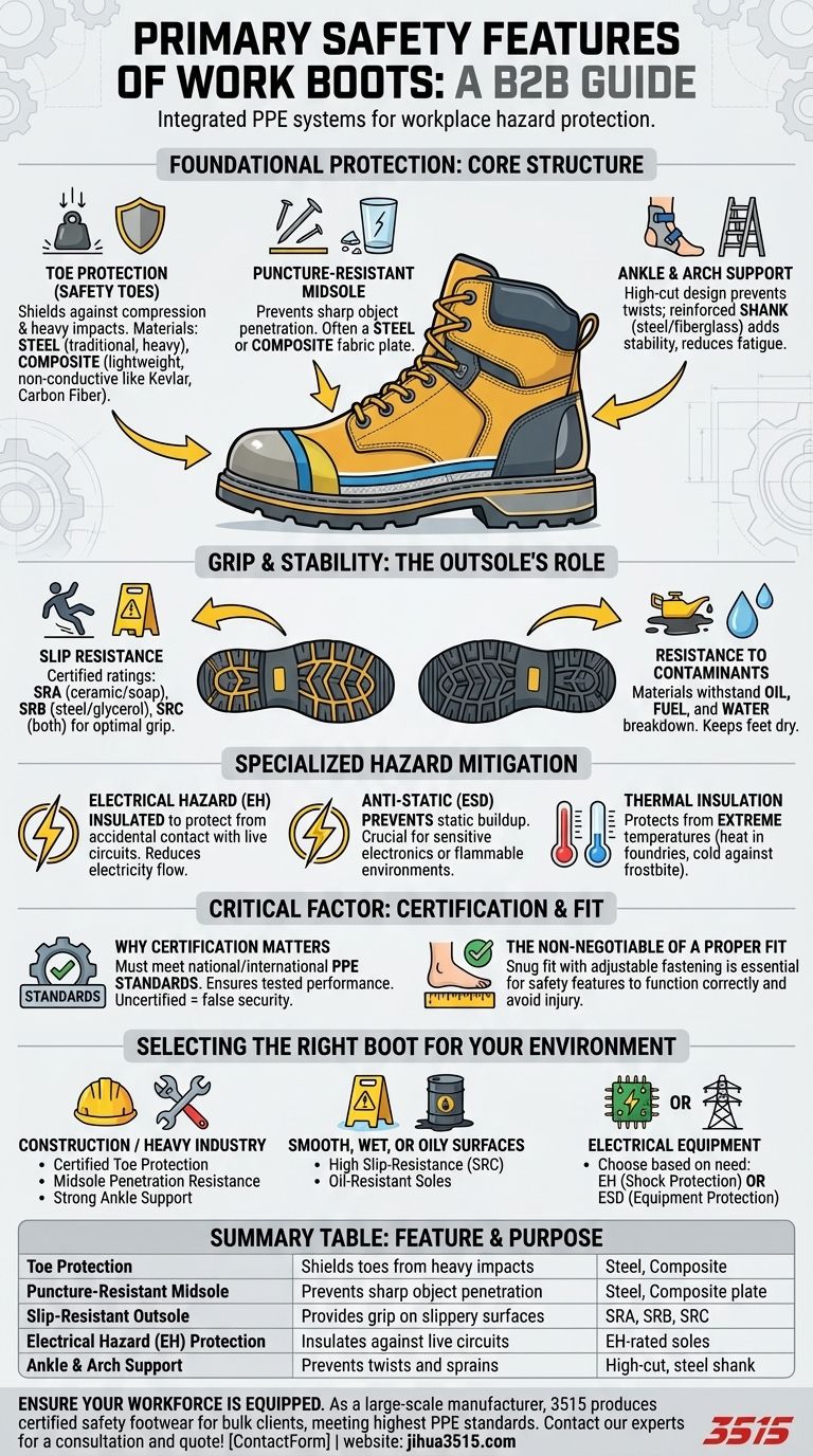 작업화의 주요 안전 기능은 무엇인가요? 작업 현장을 위한 필수 보호 장치 시각적 가이드