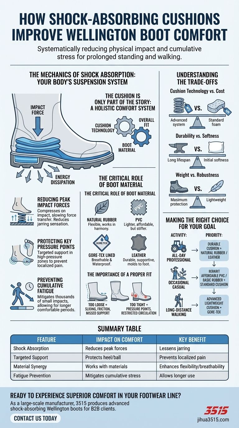 ウェリントンブーツの快適性は、衝撃吸収クッションによってどのように向上しますか？終日快適性を最大化 ビジュアルガイド