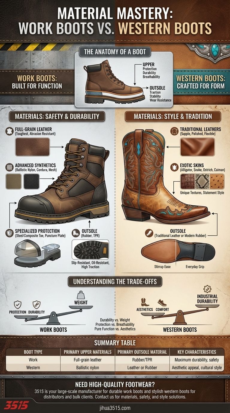 ワークブーツとウェスタンブーツにはどのような素材が使用されていますか？あなたの仕事とスタイルに合ったブーツを選びましょう ビジュアルガイド