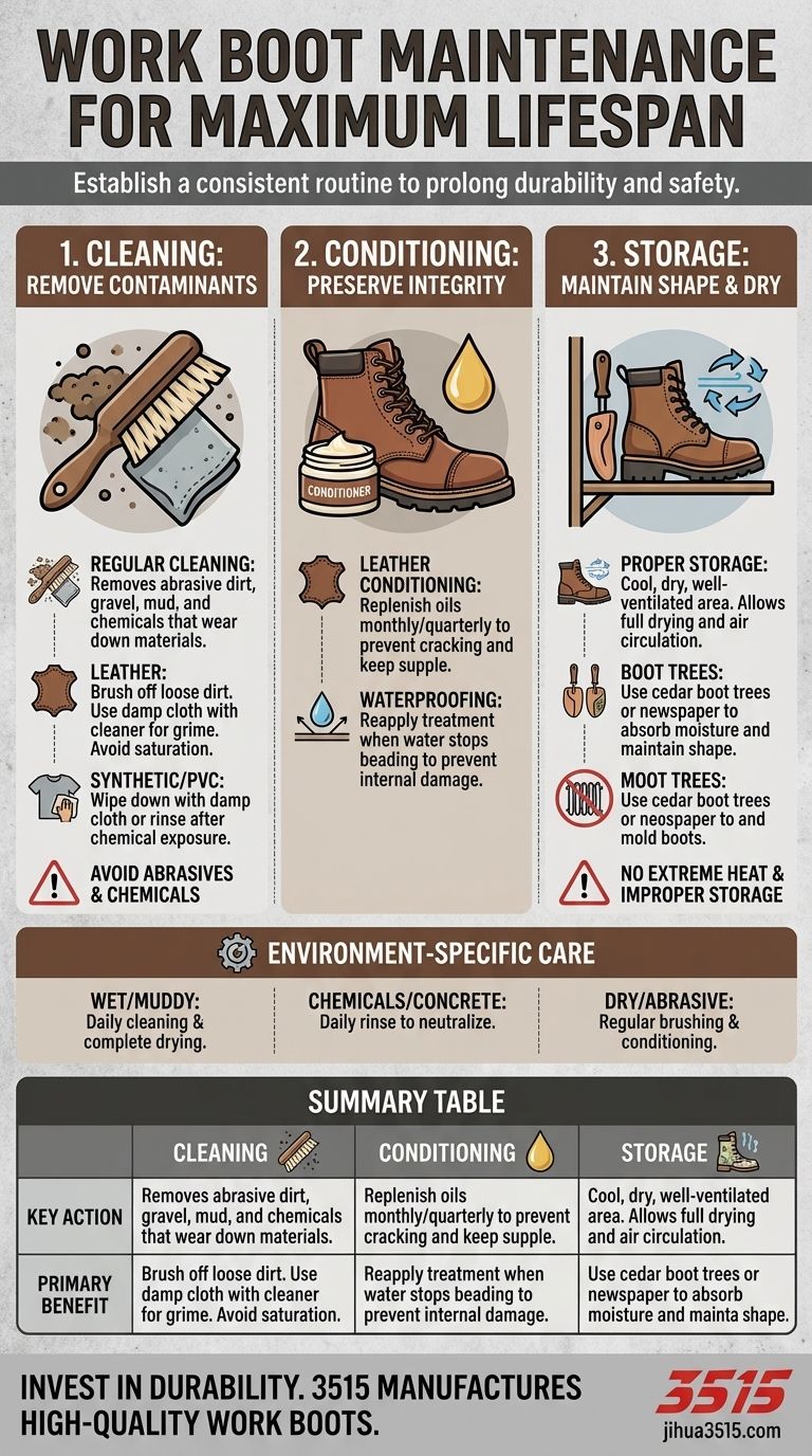 作業用ブーツの寿命を延ばすためには、どのようにメンテナンスすべきか？長持ちさせるための必須ケア ビジュアルガイド