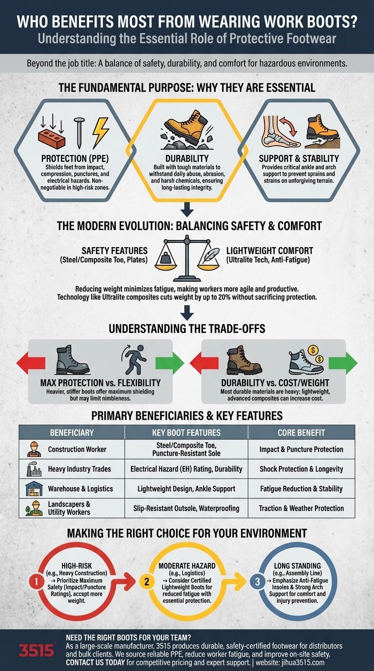 谁最受益于穿工作靴？危险工作的基本足部防护 图解指南