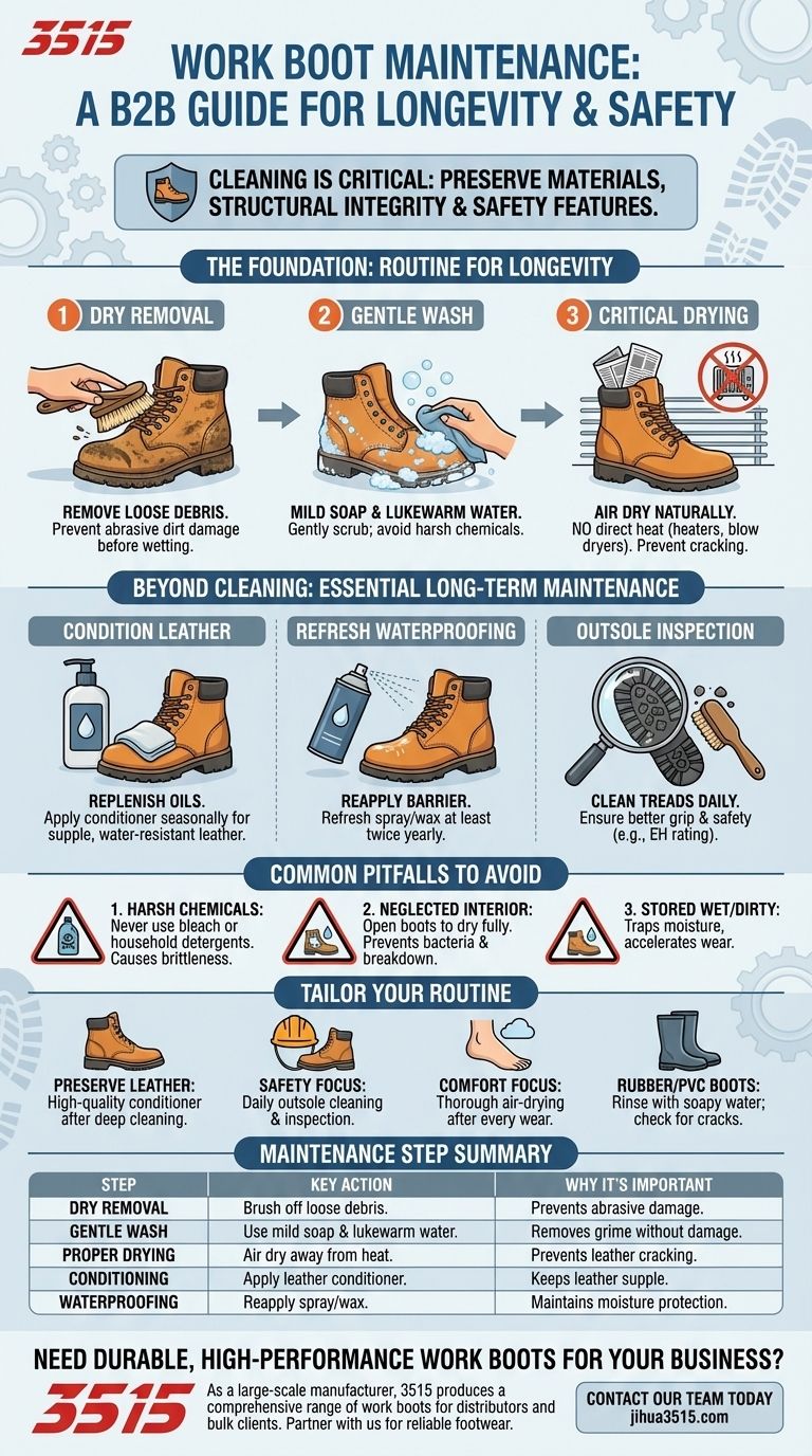 Quelles sont les pratiques recommandées pour nettoyer les bottes de travail ? Un guide pour prolonger la durée de vie et la sécurité des bottes Guide Visuel