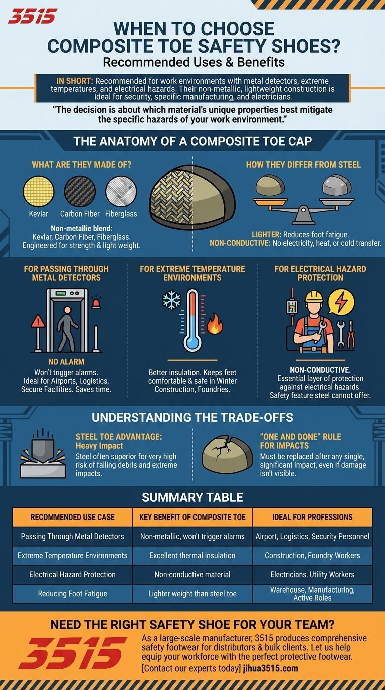 Quelles sont les utilisations recommandées des chaussures de sécurité à embout composite ? Idéal pour les détecteurs de métaux et les dangers électriques Guide Visuel