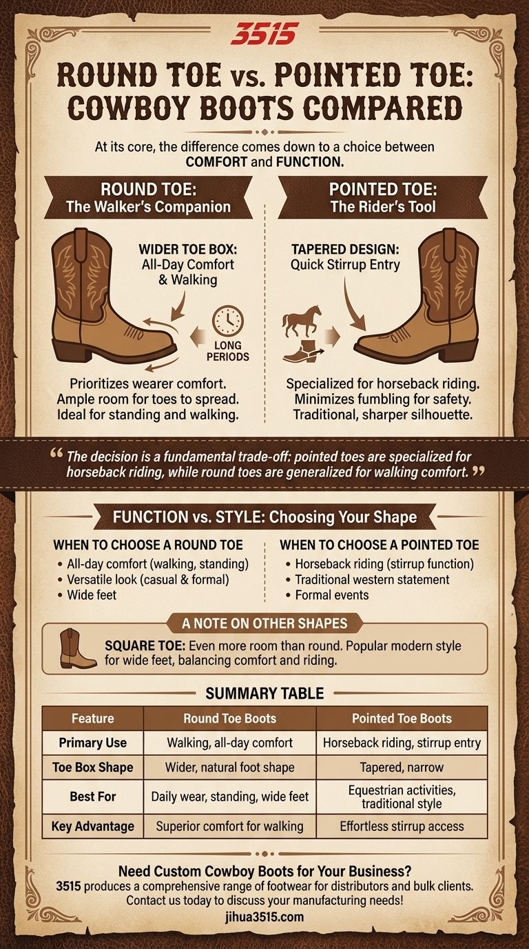 How do round toe cowboy boots differ from pointed toe boots? Choose the Right Toe for Comfort or Riding Visual Guide