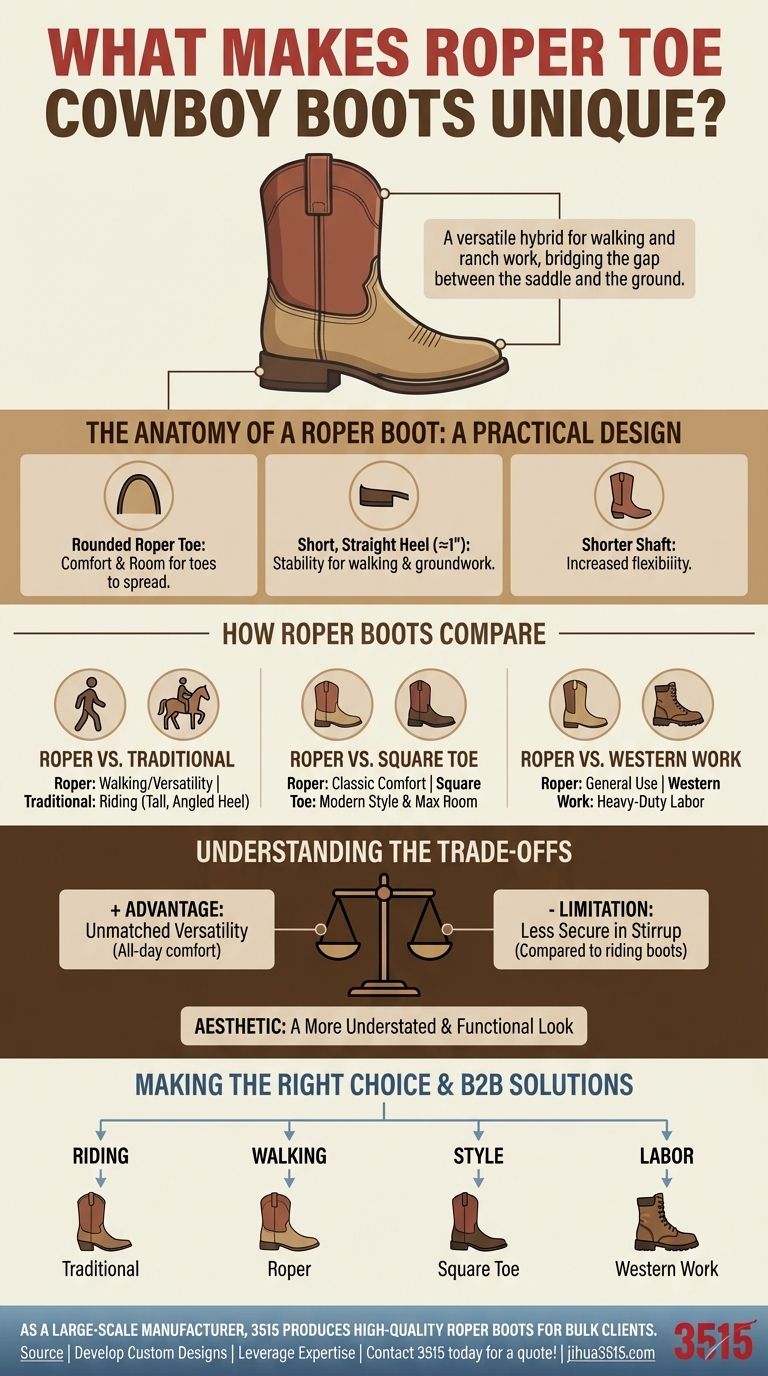 Что делает ковбойские сапоги с носком Roper уникальными? Универсальное сочетание комфорта и стиля Визуальное руководство