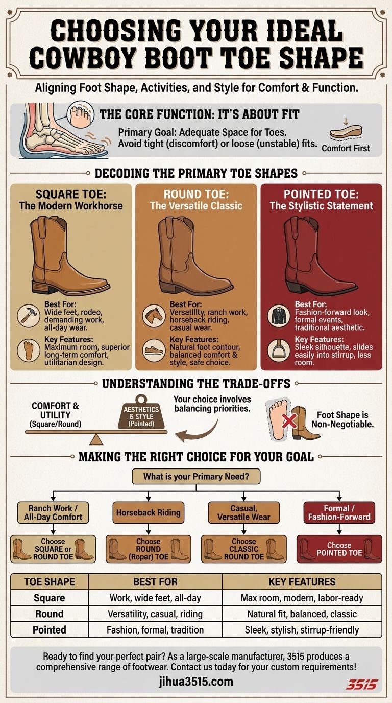 Wie bestimmt man die richtige Cowboy-Stiefel-Spitzenform für seine Bedürfnisse? Finden Sie Ihre perfekte Passform für Komfort & Stil Visuelle Anleitung