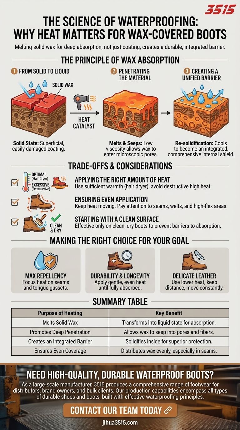 Quel est le but du chauffage de la botte recouverte de cire ? Obtenir une protection imperméable profonde et durable Guide Visuel