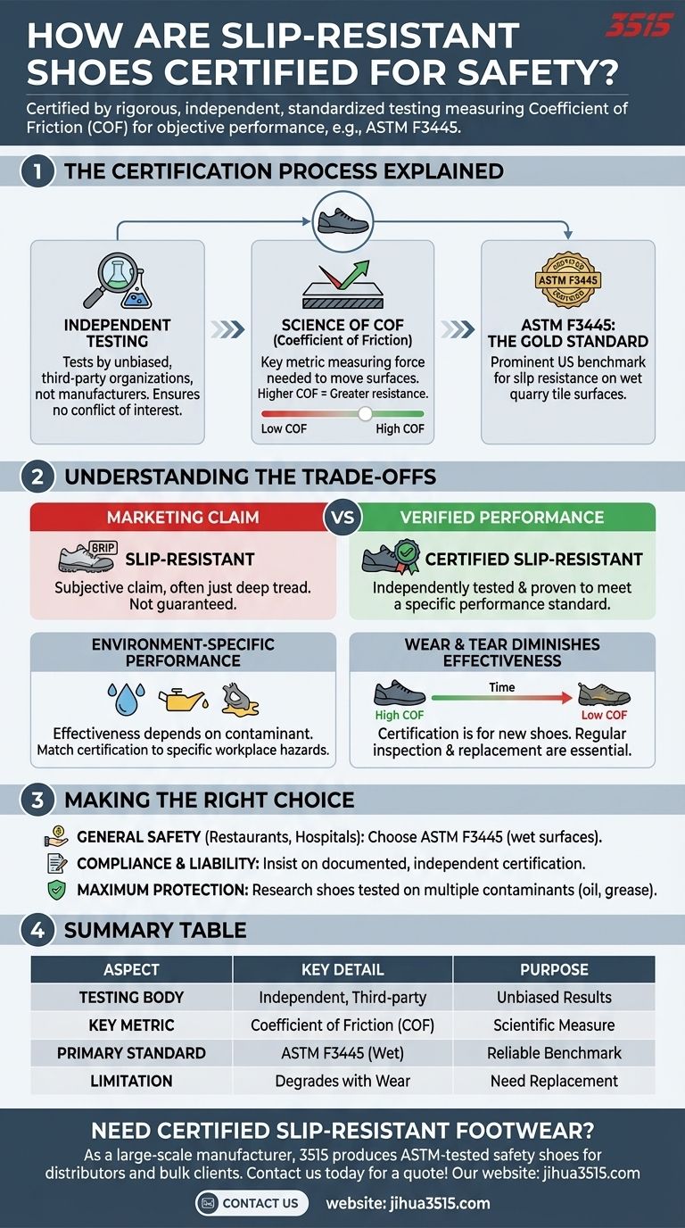 How are slip-resistant shoes certified for safety? Ensure Workplace Safety with Certified Footwear Visual Guide