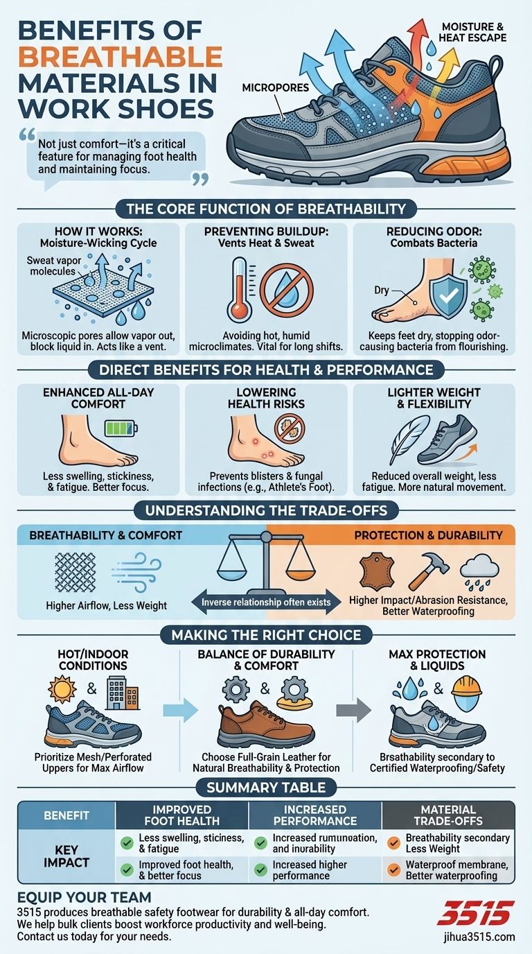 Quali sono i vantaggi dei materiali traspiranti nelle scarpe da lavoro? Migliora il comfort e la salute della tua forza lavoro Guida Visiva