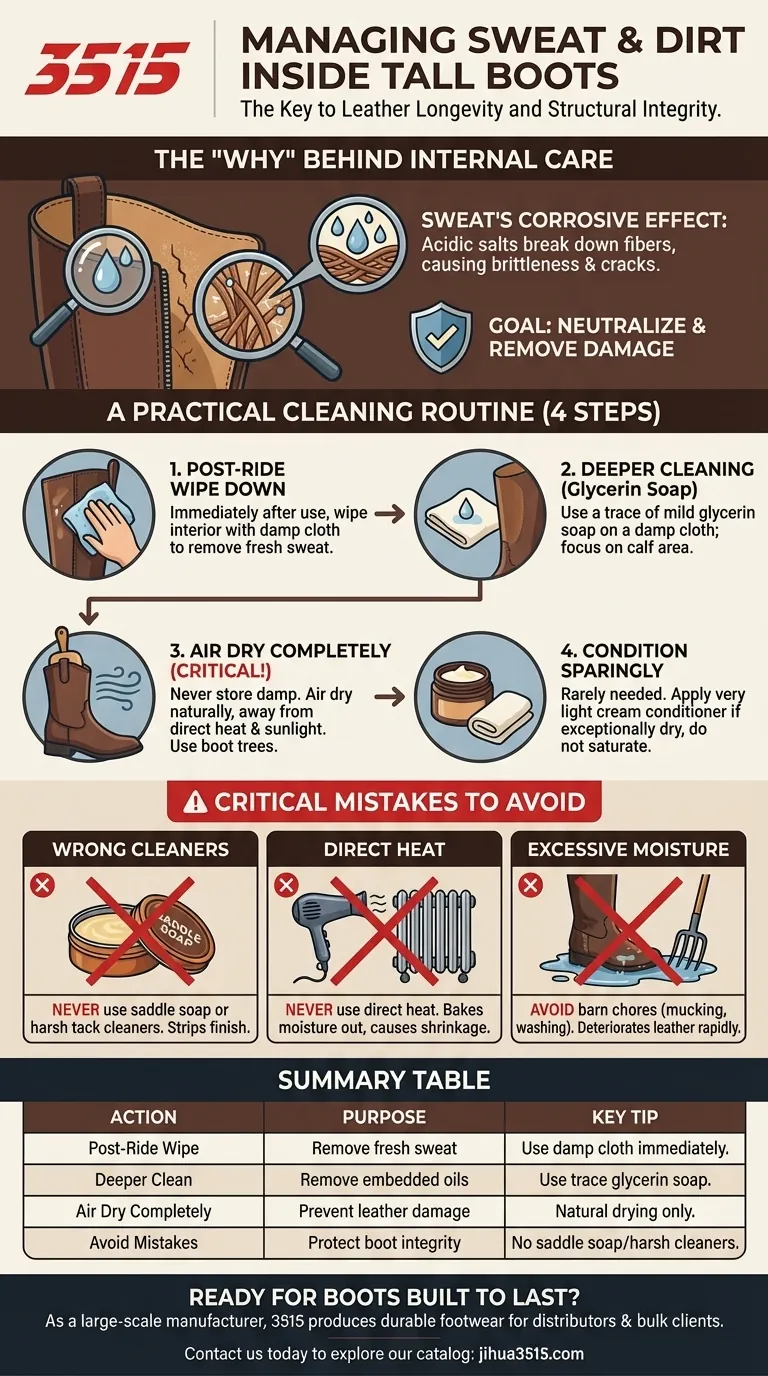 كيف يمكن التعامل مع العرق والأوساخ داخل الأحذية الطويلة؟ احمِ استثمارك دليل مرئي