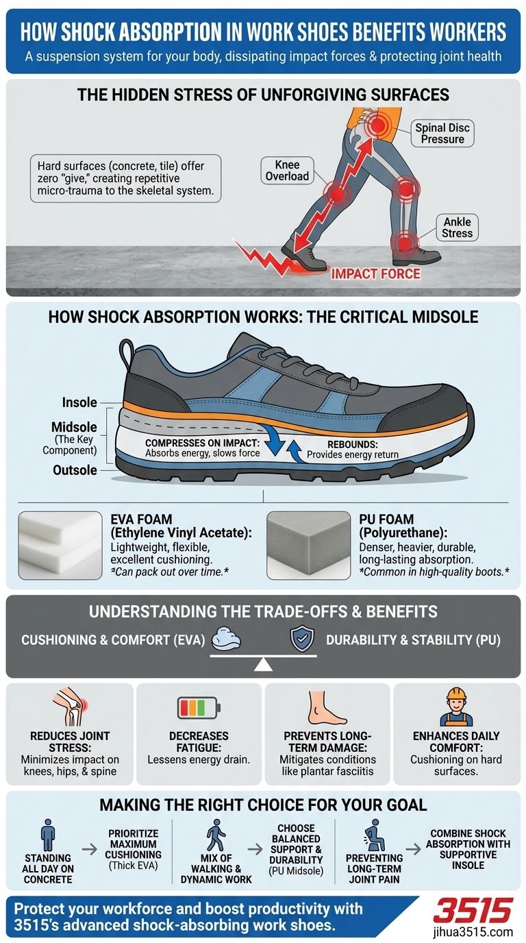 작업화의 충격 흡수는 근로자에게 어떤 이점을 제공하나요? 관절 보호 및 피로 감소 시각적 가이드