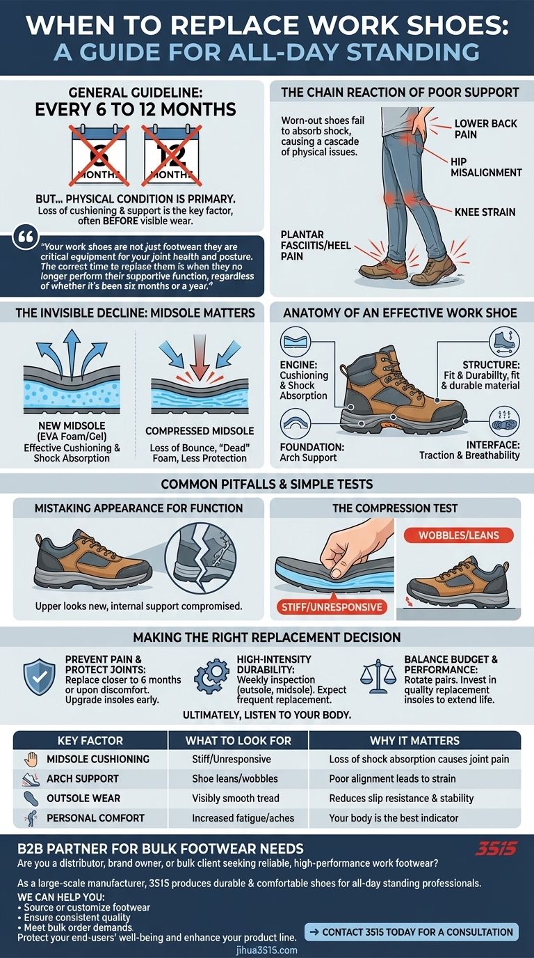 كم مرة يجب استبدال أحذية العمل لمن يقفون طوال اليوم؟ احمِ مفاصلك وتجنب الألم دليل مرئي