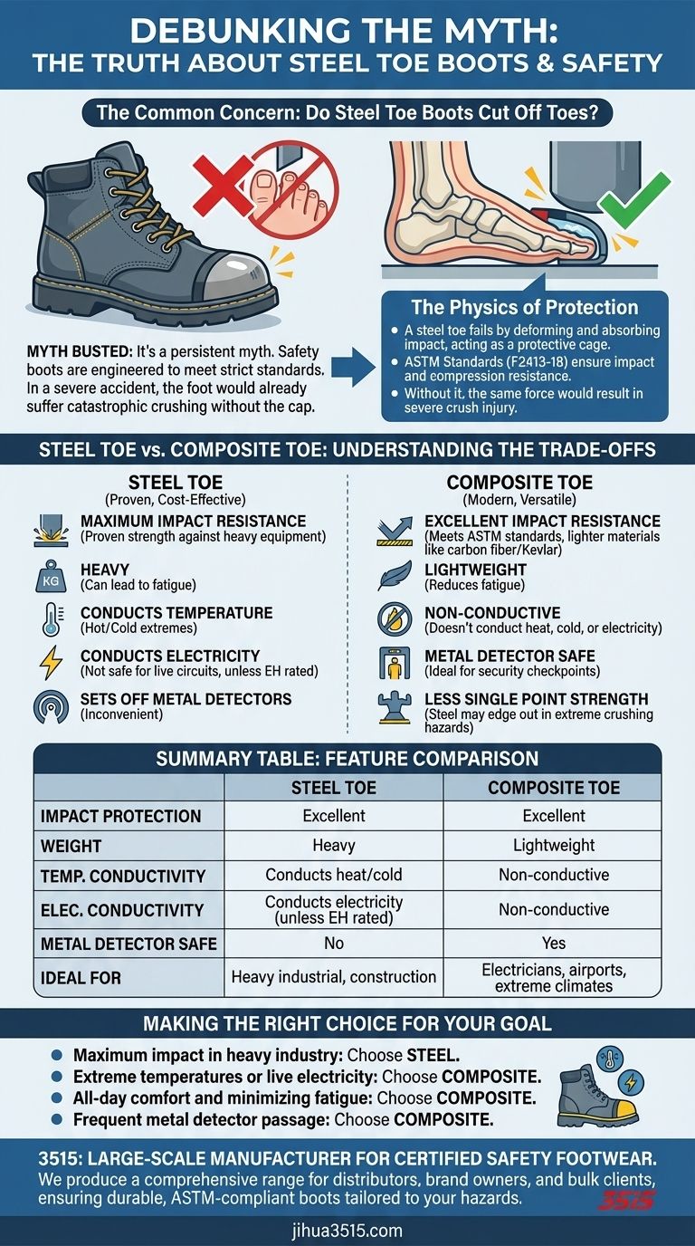 È vero che gli scarponi con punta in acciaio possono amputare le dita dei piedi? Sfatare il mito per la sicurezza sul lavoro Guida Visiva