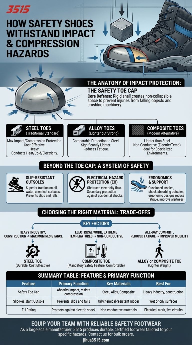 Quelles sont les caractéristiques des chaussures de sécurité qui aident à résister aux dangers d'impact et de compression ? Protection essentielle pour votre personnel Guide Visuel