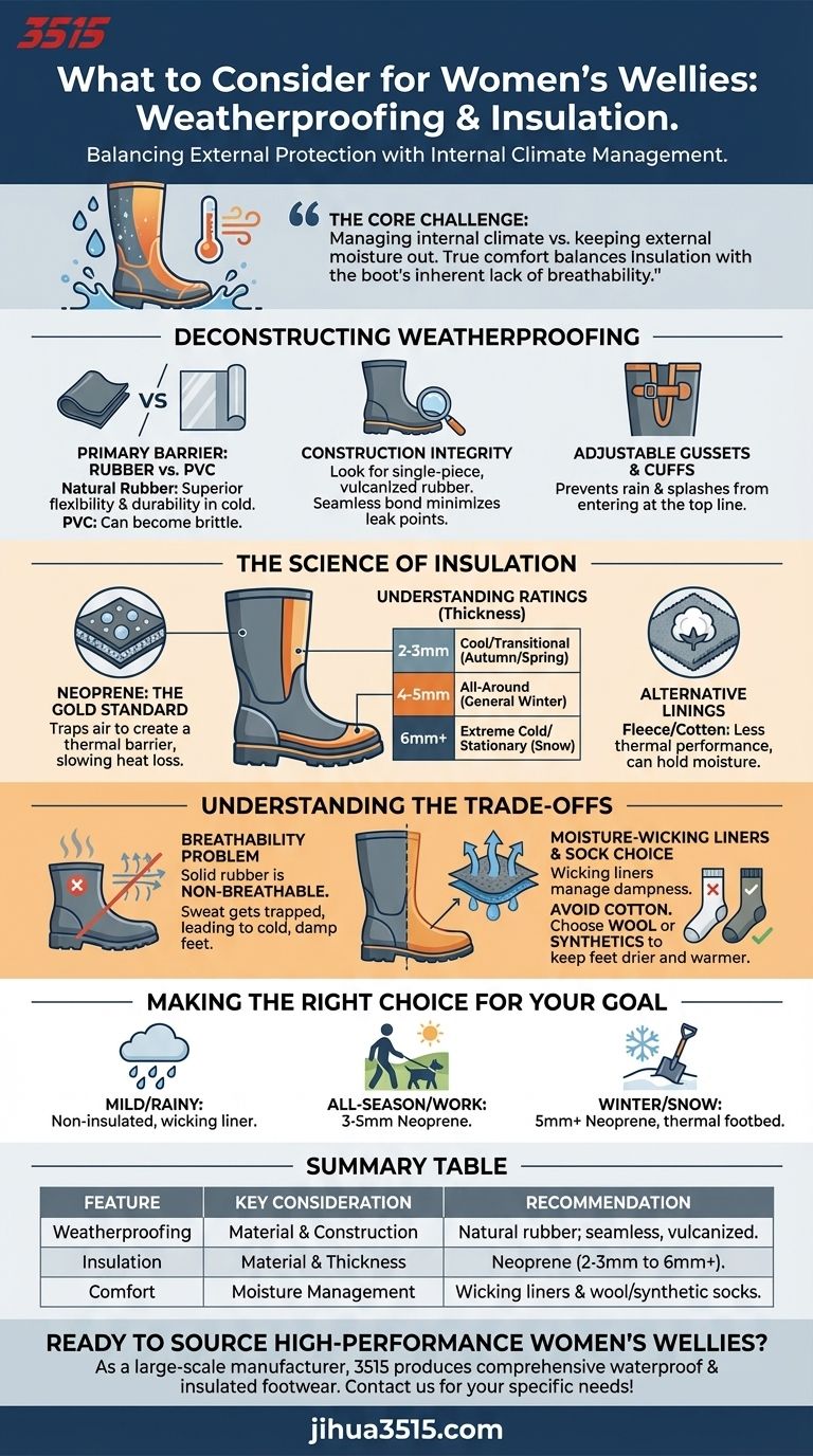 Que faut-il considérer en matière d'étanchéité et d'isolation pour les bottes de pluie pour femmes ? Un guide pour des pieds au chaud et au sec. Guide Visuel