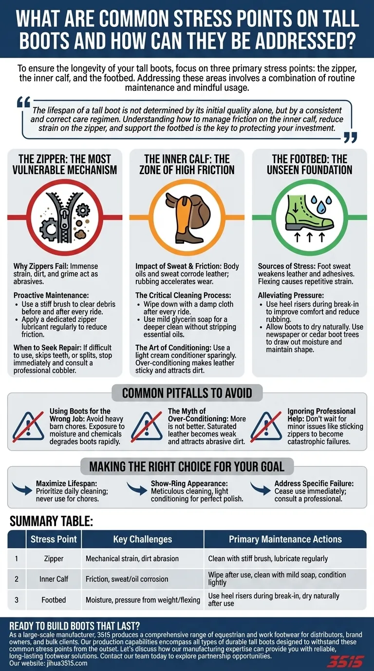 Quali sono i punti di stress comuni sugli stivali alti e come possono essere affrontati? Massimizza la durata dei tuoi stivali Guida Visiva