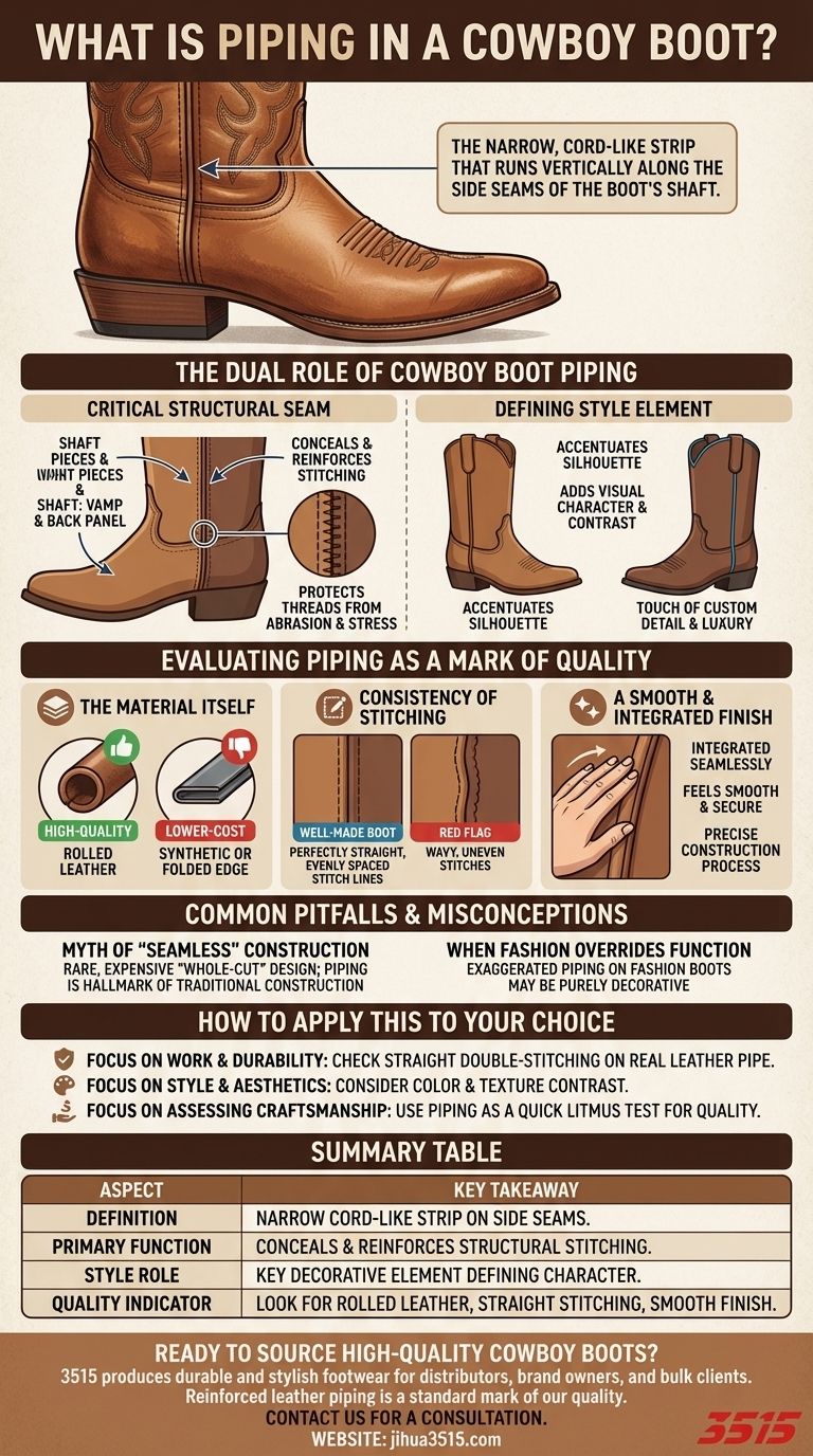 카우보이 부츠의 파이핑이란 무엇인가요? 품질 및 스타일 가이드 시각적 가이드