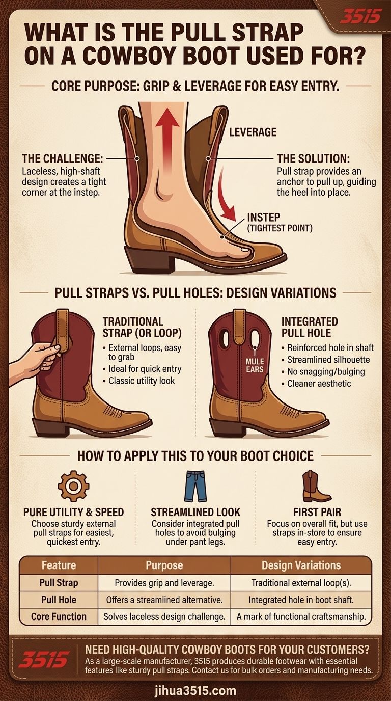 카우보이 부츠의 풀 스트랩은 무엇에 사용되나요? 필수 부츠 기능 가이드 시각적 가이드